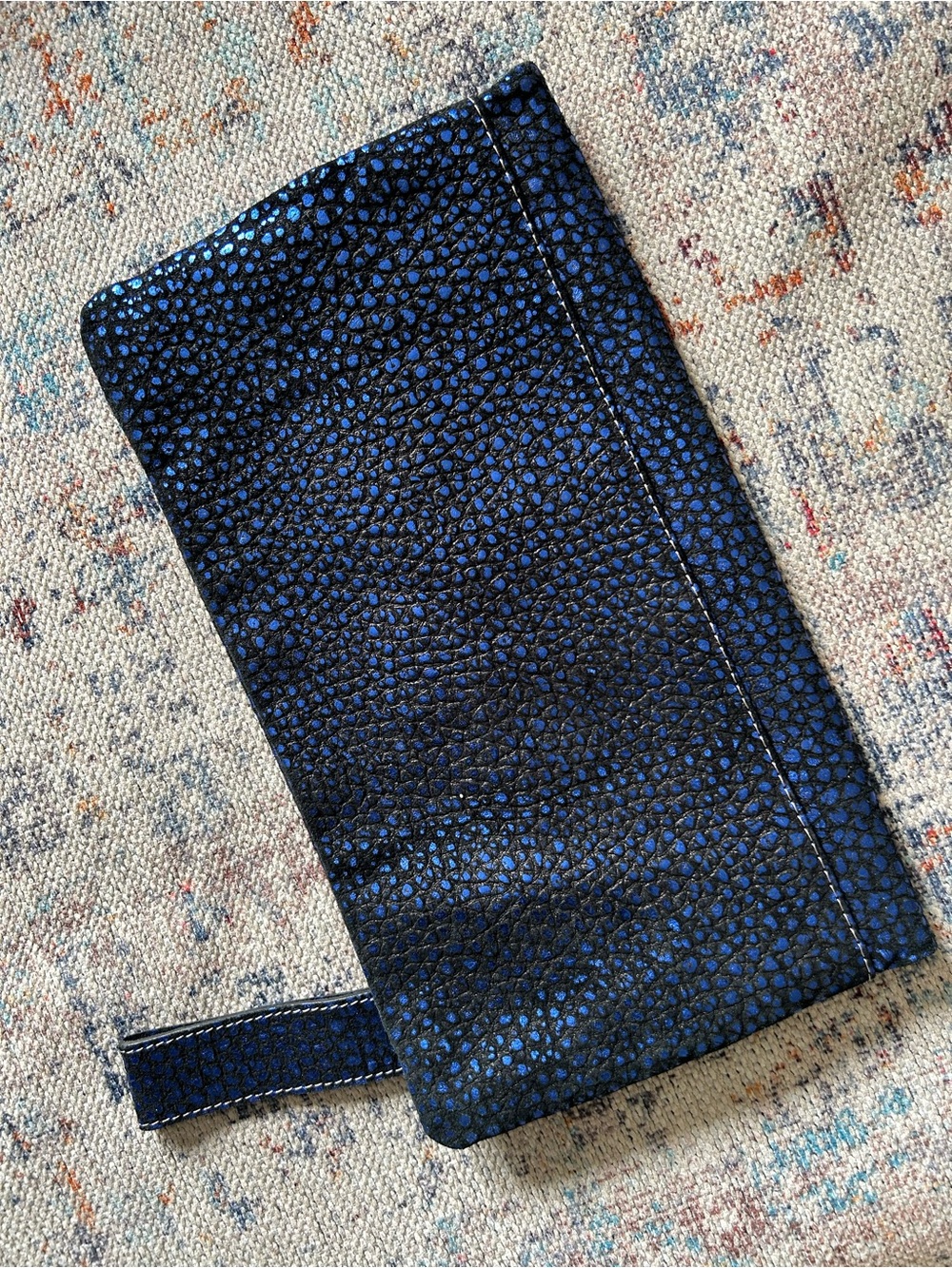 Vittoria Napoli Blue Metallic Zip Wristlet Clutch Lined Pockets Silver Hardware - Picture 6 of 10